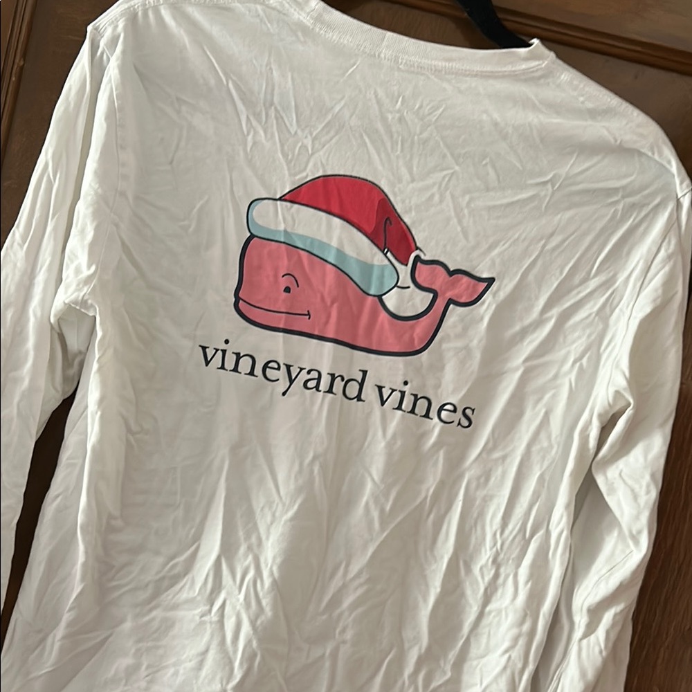 Vineyard Vines White Long Sleeve Tee with Red Whale